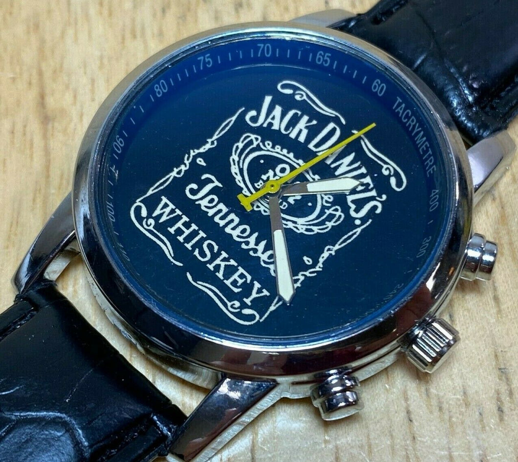 Jack Daniel's Mens Silver Black Japan Movt Analog Quartz Watch Hours~New Battery