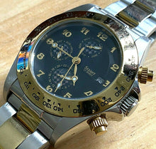 Load image into Gallery viewer, Stauer Mens 27J Moon Phase Triple Date Dual Tone Self-Wind Automatic Watch Hours
