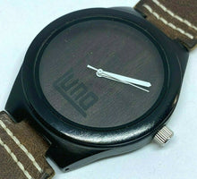 Load image into Gallery viewer, Luno Mens Dark Brown Solid Wood Leather Analog Quartz Watch Hours~New Battery
