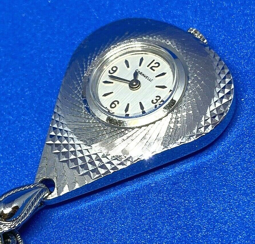 Unused VTG Caravelle By Bulova Lady Silver Hand-Wind Pendant Pocket Watch Hours