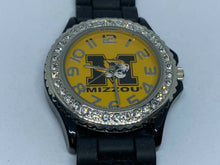 Load image into Gallery viewer, Mizzou Mens Black Yellow Rhinestone Japan Movt Analog Quartz Watch Hour~New Batt
