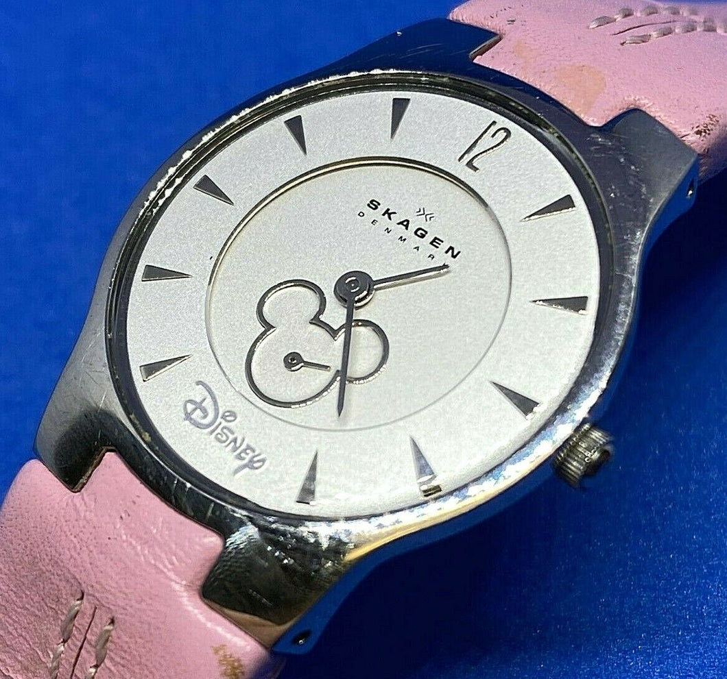 Skagen Disney Mickey Lady Small Second Thin Analog Quartz Watch Hour~New Battery