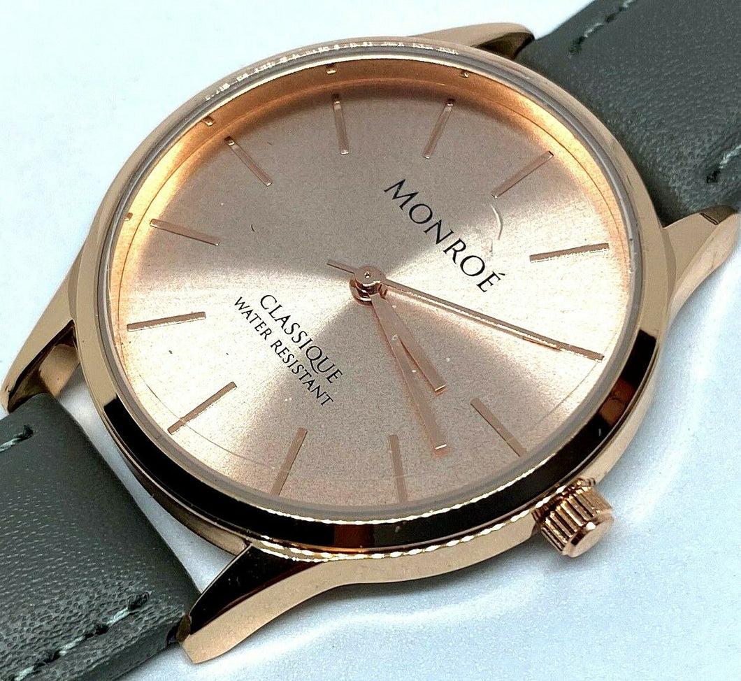 Unused Monroe MAESTRO Men Classique Rose Gold Analog Quartz Watch Hours~New Batt