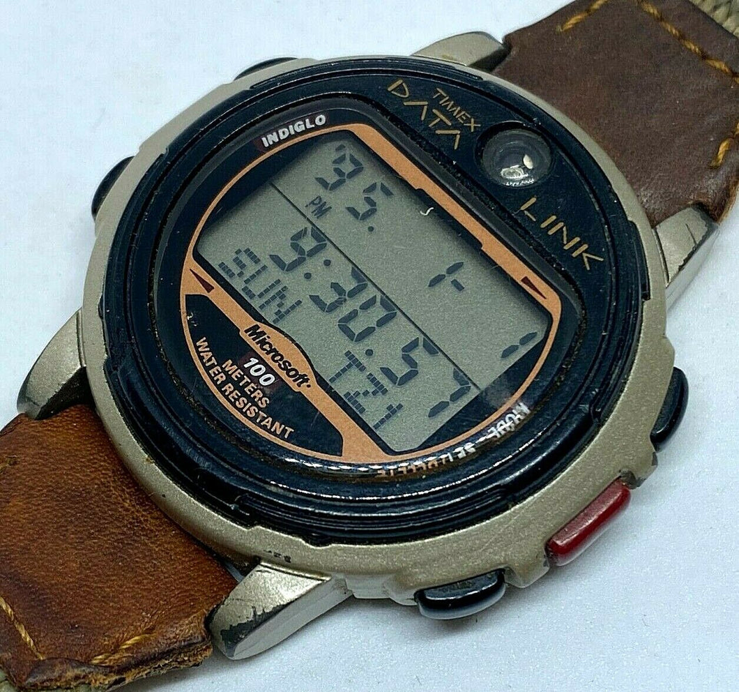 Vintage Timex Data Link Microsoft Men Digital Quartz Watch Hour~Date~New Battery