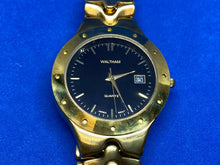 Load image into Gallery viewer, Waltham Mens Gold Tone Black Dial Analog Quartz Watch Hours~Date~New Battery

