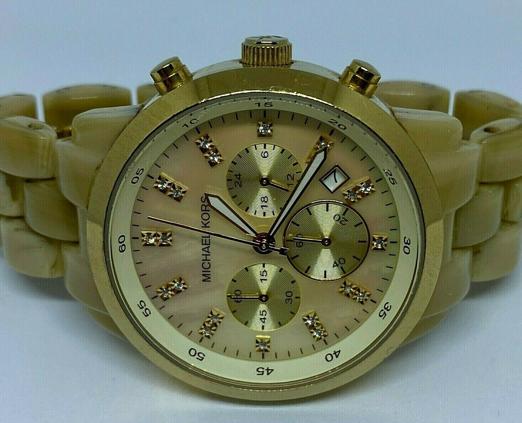 Michael Kors MK-5217 Lady Faux Onyx Analog Quartz Chrono Watch Hours~New Battery