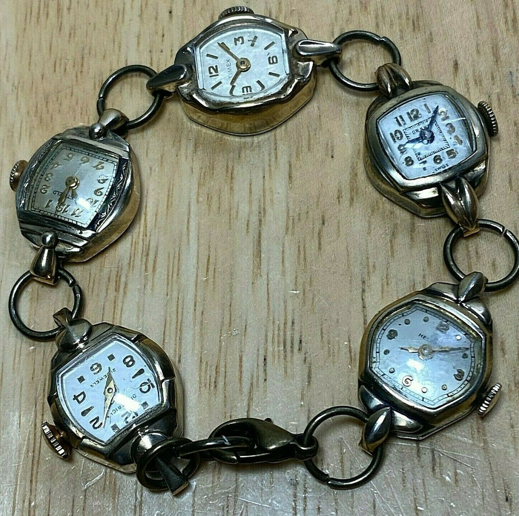 Watch Bracelet~5 Lady Cocktail Wind Up Watches Lot~Timex~Westfield~Helbros~Grant