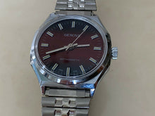 Load image into Gallery viewer, Vintage Genova Mens Silver Brown Stretch Band Hand-Wind Mechanical Watch Hours
