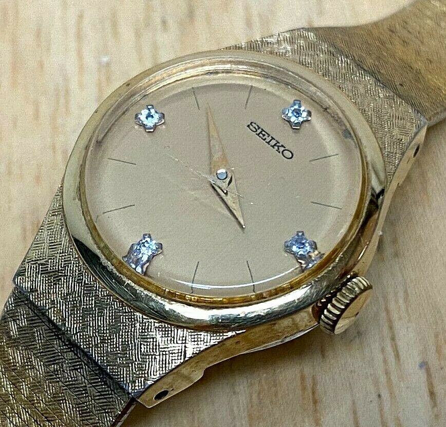 Vintage Seiko Japan 1100-1410 Lady 17J Gold Tone Hand-Wind Mechanical Watch Hour