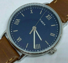 Load image into Gallery viewer, Unused Timex Mens 30m Silver Blue Leather Analog Quartz Watch Hours~New Battery
