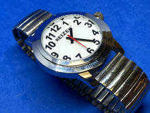 Load image into Gallery viewer, Reizen Mens Silver White Easy Read Stretch Analog Quartz Watch Hours~New Battery
