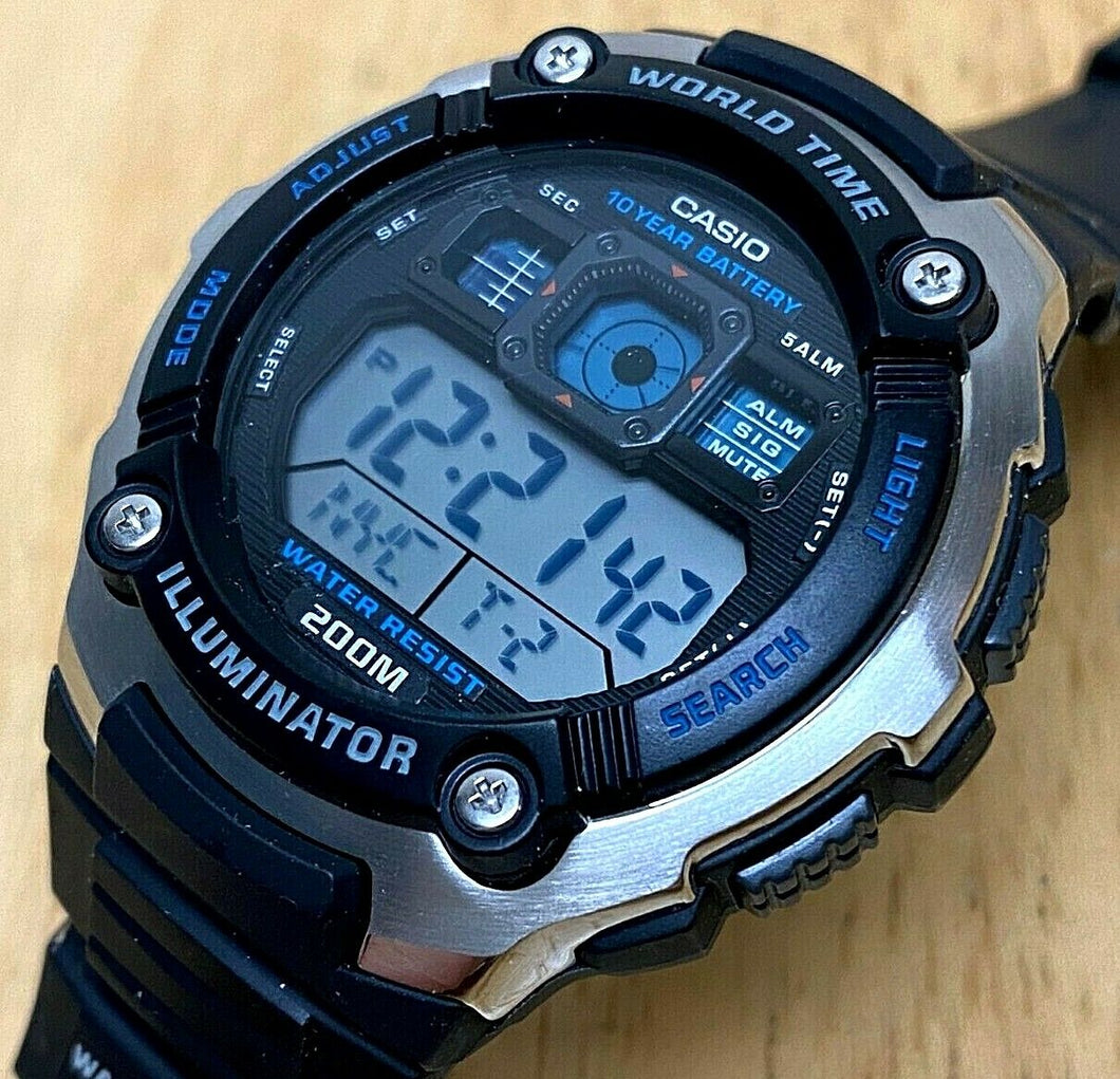 Casio AE-2000W Men 200m Black Digital Alarm Chrono Quartz Watch Hour~New Battery