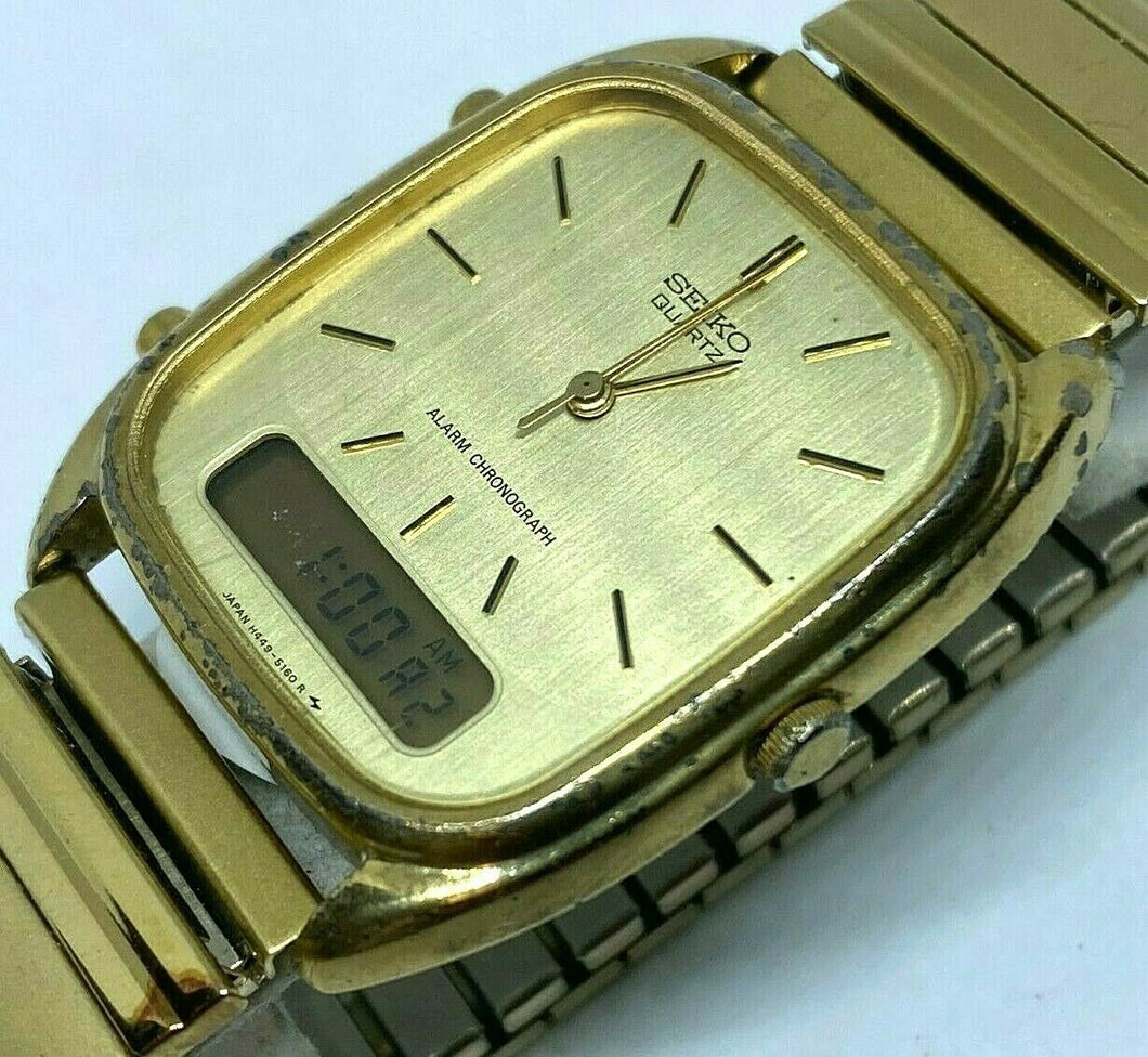 Vintage Seiko H449 Men Analog Digital Quartz Alarm Chrono Watch Hour~New Battery