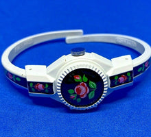 Load image into Gallery viewer, Vintage Nordex Lady White Metal Enamel Cuff Bangle Swiss Hand-Wind Watch Hours
