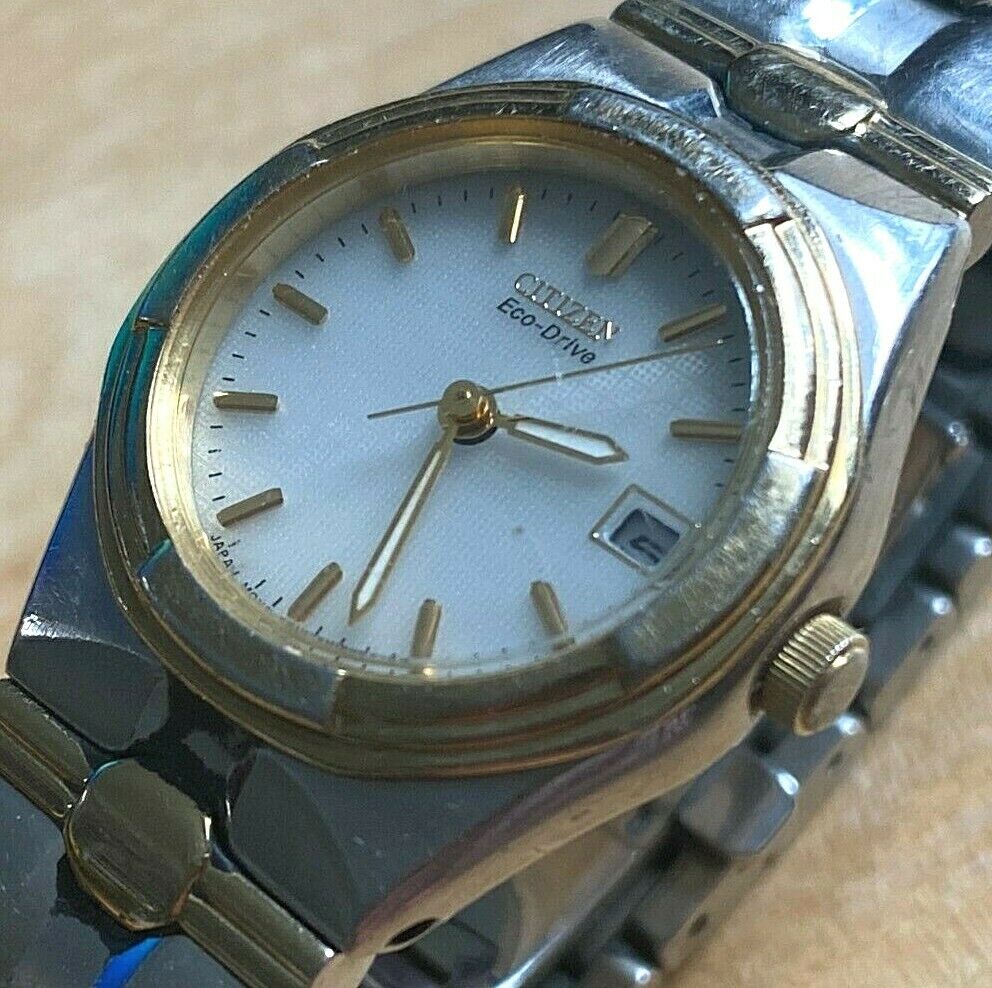 Citizen Eco-Drive E010 Lady Dual Tone Steel Solar Analog Quartz Watch Hours~Date