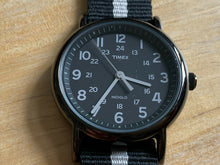 Load image into Gallery viewer, Timex Weekender Indiglo Mens Silver Black Analog Quartz Watch Hours~New Battery
