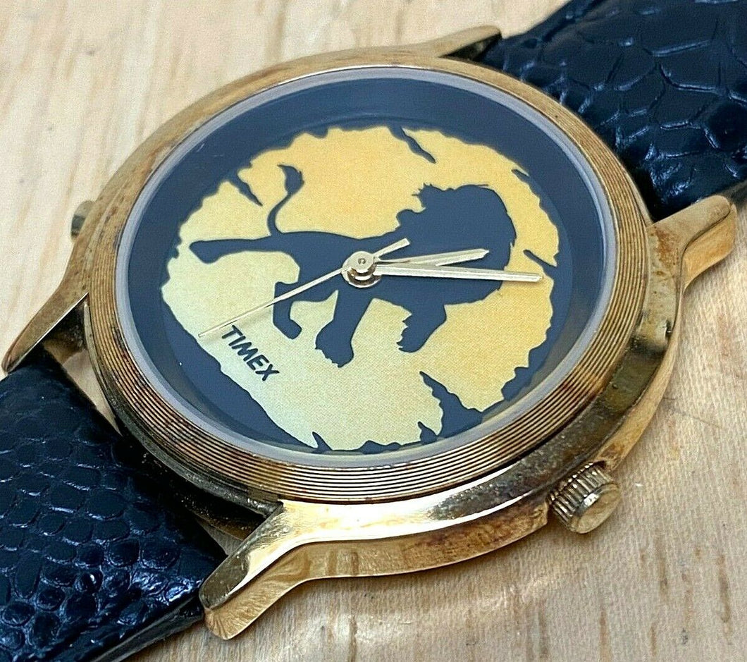 Vintage Timex Disney Lion King Men Gold Tone Analog Quartz Watch Hour~New Batter