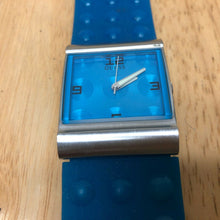 Load image into Gallery viewer, GUESS Lady Silver Blue Silicon Band Square Analog Quartz Watch Hours~New Battery
