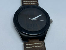 Load image into Gallery viewer, Luno Mens Dark Brown Solid Wood Leather Analog Quartz Watch Hours~New Battery
