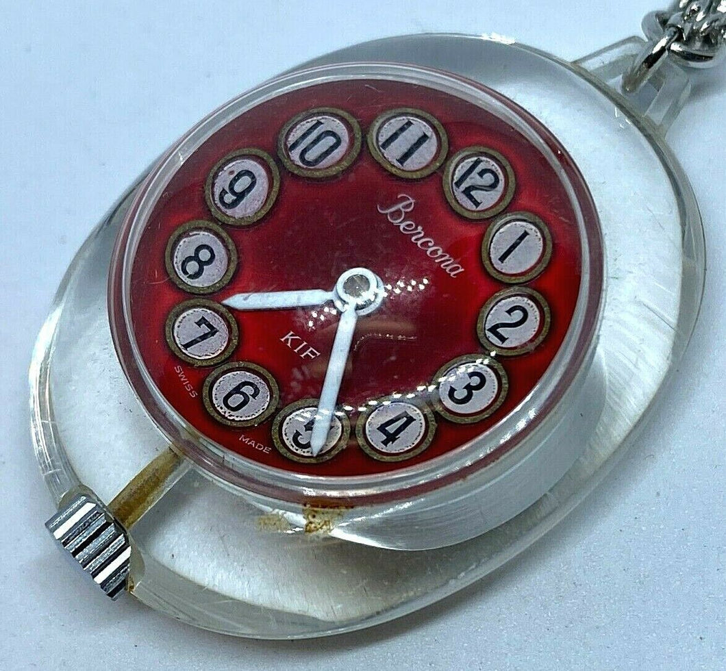 VTG Bercona KIF Lady Clear Bubble Hand-Wind Necklace Pendant Pocket Watch Hours