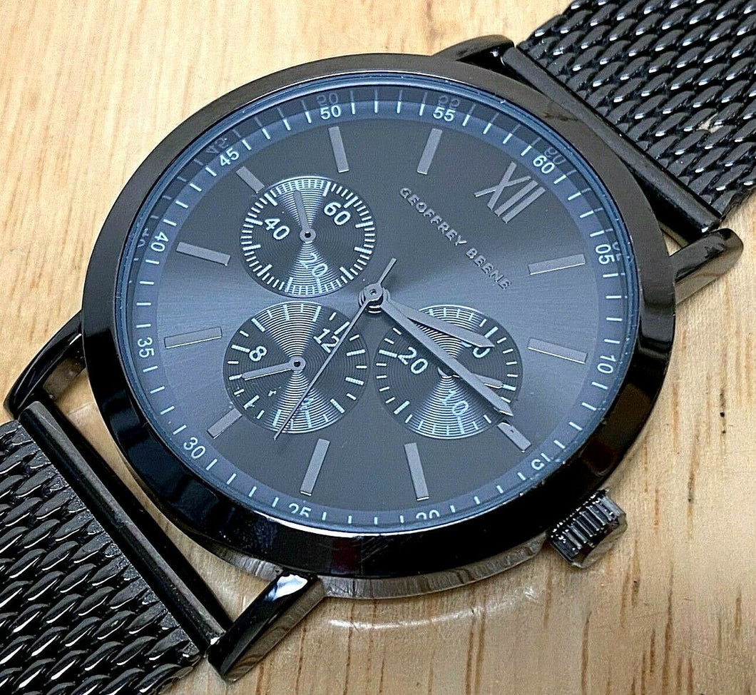 Unused Stylish Geoffrey Beene Men Black Mesh Analog Quartz Watch Hour~New Batter