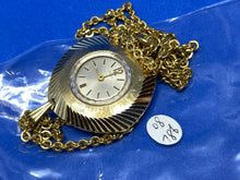 Load image into Gallery viewer, VTG Timex Lady Gold Tone Aluminum Hand-Wind Necklace Pendant Pocket Watch Hours
