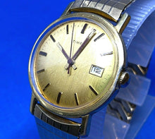 Load image into Gallery viewer, Vintage Timex Mercury Men Gold Tone Stretch Hand-Wind Mechanical Watch Hour~Date
