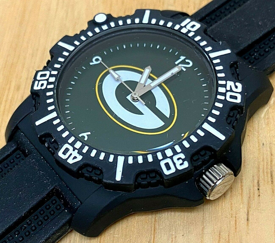 Unused Greenbay Packers Men Green Black Moving Bezel Quartz Watch Hours~New Batt