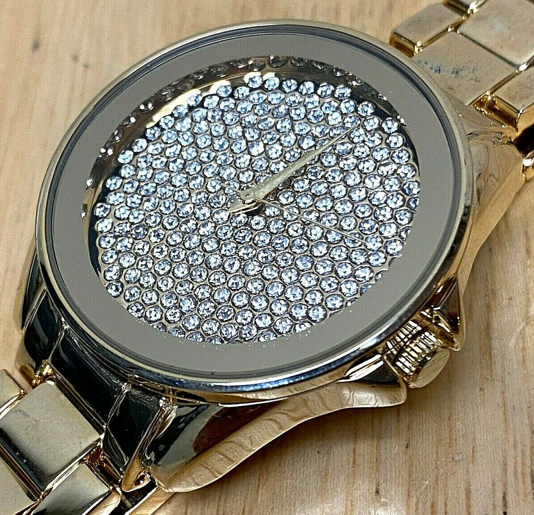 Unused ORTZ Men Gold Tone Bling Rhinestone Analog Quartz Watch Hours~New Battery