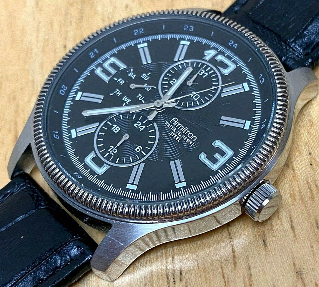 Armitron 20/4863 Men 50m Silver Black Analog Quartz Watch Hour~Day Date~New Batt