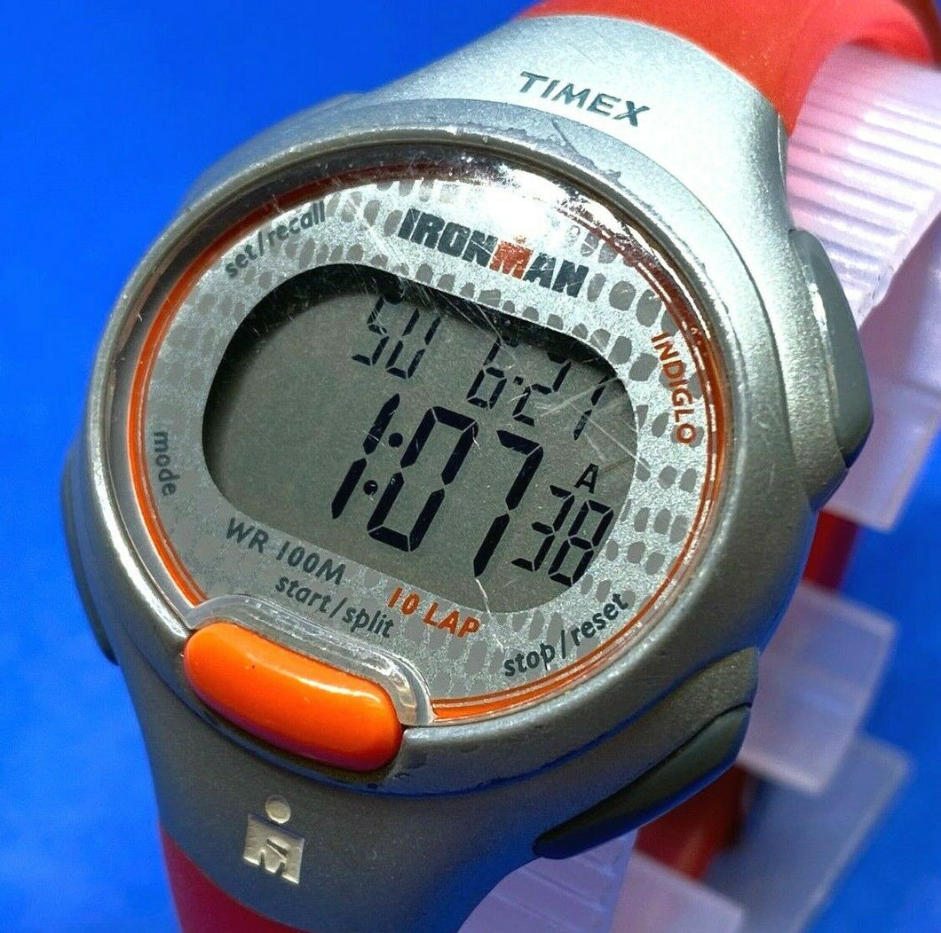 Timex Ironman Indiglo Lady Pink Silver Digital Alarm Chrono Watch Hours~New Batt