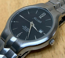 Load image into Gallery viewer, Vintage Nicolet Men 30m Silver Black Brass-Steel Quartz Watch Hour~Date~New Batt
