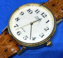Load image into Gallery viewer, Vintage Timex Indiglo Men Gold Tone Leather Analog Quartz Watch Hour~New Battery
