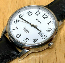 Load image into Gallery viewer, Timex Indiglo Men Silver White Leather Analog Quartz Watch Hour~Date~New Battery
