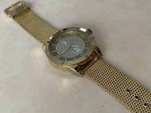 Load image into Gallery viewer, Techno Pave Mens Gold Tone Mesh Band Bling Analog Quartz Watch Hours~New Battery

