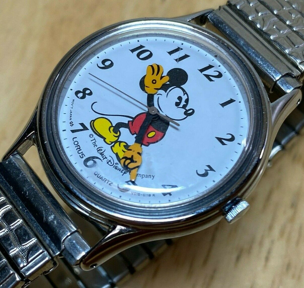 Vintage Lorus V515 Disney Mickey Stretch Analog Quartz Watch Hours~New Battery