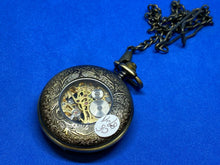 Load image into Gallery viewer, Unbranded Mens Bronze Tone Half Hunter Skeleton Hand-Wind Pocket Watch Hours
