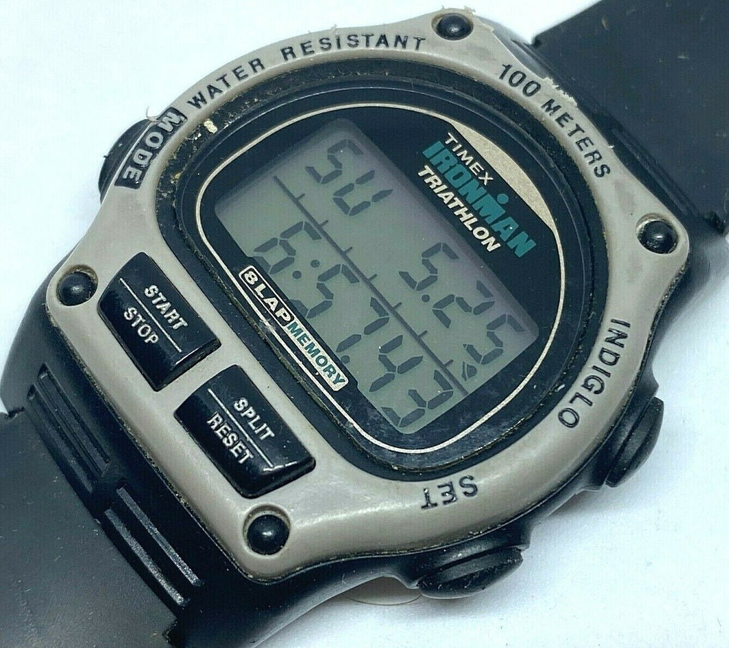 Vintage Timex Ironman Indiglo Men 100m Digital Alarm Chrono Watch Hours~New Batt