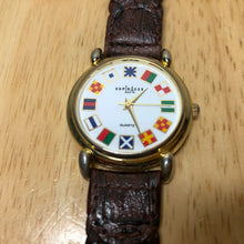Load image into Gallery viewer, Vintage LA Express Gold World Flags Braided Leather Quartz Watch Hour~New Batter
