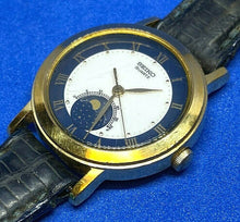 Load image into Gallery viewer, Vintage Seiko 4K22 Lady Gold Tone Moon Phase Leather Quartz Watch Hours~New Batt
