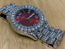 Load image into Gallery viewer, Charles Raymond Men Bling Rhinestone Red Dial Analog Quartz Watch Hours~New Batt

