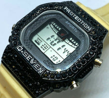 Load image into Gallery viewer, Q. Seven Mens Yellow Black Digital Alarm Chrono Quartz Watch Hours~New Battery
