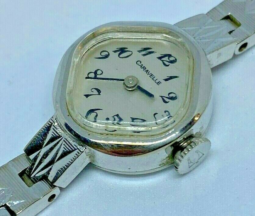 VTG Caravelle Bulova Lady Silver Diamond-Shape Hand-Wind Mechanical Watch Hours