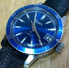 Load image into Gallery viewer, Vintage Sears Men Lady 7J Diver Silver Blue Hand-Wind Mechanical Watch Hour~Date
