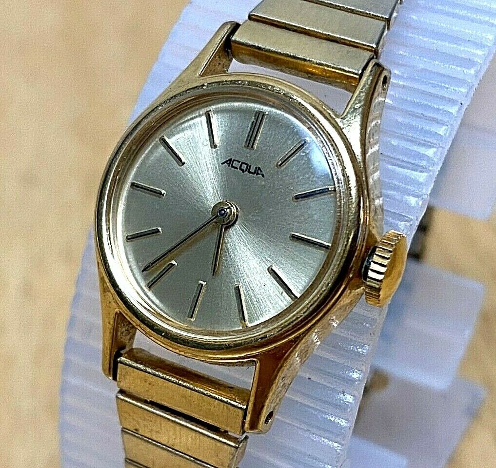 Vintage Acqua-Timex Lady Gold Tone Stretch Band Hand-Wind Mechanical Watch Hours