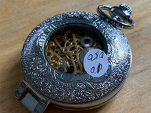 Load image into Gallery viewer, Unbranded Mens Silver Black Skeleton Hand-Wind Mechanical Half Hunter Pocket Watch Hours
