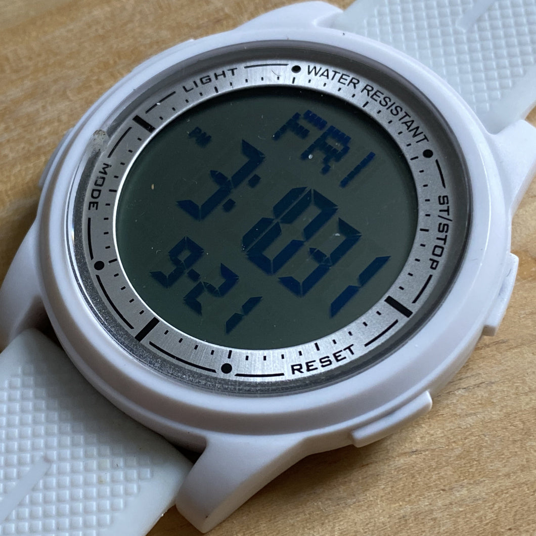 AW02 Mens Slim Thin White Luminous Digital Quartz Alarm Chronograph Watch Hours~New Battery